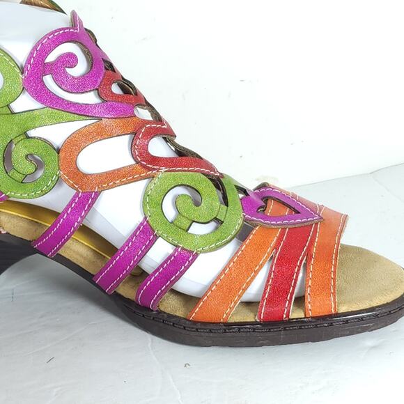 Socofy Women's US 10-10,5 EU 41 Multicolor Leather Cut-Out Strappy Sandals - Picture 15 of 16